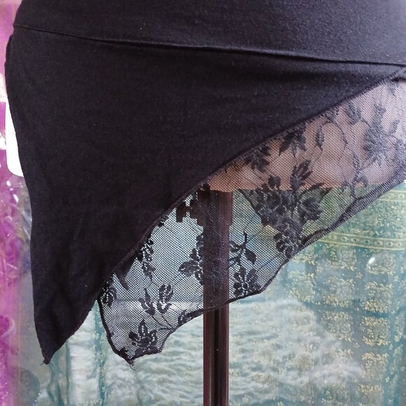 Gothic Lace Black Asymmetrical Halter Lip Service Top - Picture 6 of 8